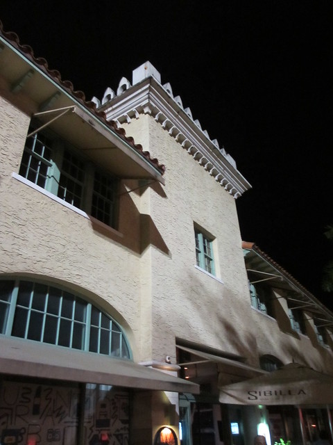Stucco turret at night, Lincoln Road, Miami Beach, Florida