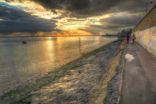 winter sunset sea people orange storm water clouds boat moody dramatic seafront southend hdr chalkwell