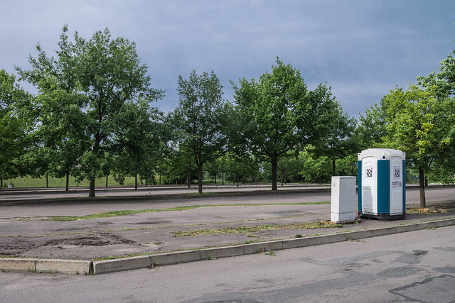 ideal landscape: empty parking, electricity and toilet.