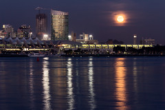 Full moon rises over the Convention Center and Petco