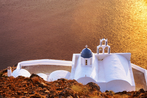 santorini greece thera cyclades island caldera church orthodox sea sunset film provia 100f slide