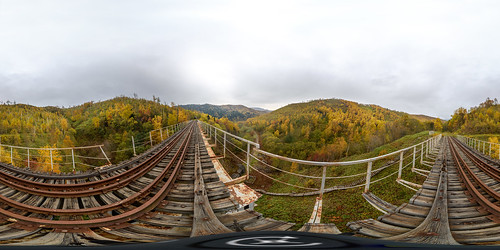 equirectangular sakhalin russia karafuto сахалин россия дальнийвосток nikond750 samyang14mmf28 panorama 3d 360x180 bridge railroad autumn