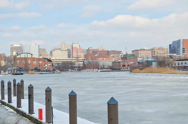 a frozen Wilmington skyline