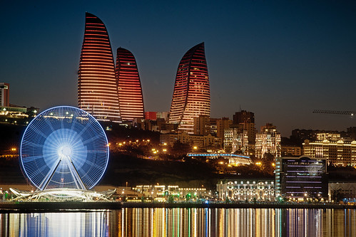 color night zeiss reflections landscape long exposure nightscape sony baku azerbaijan carl pro a900 efex flametowers