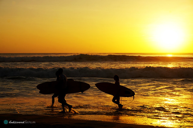 Surfers at Dreamland Beach Sunset(WM)