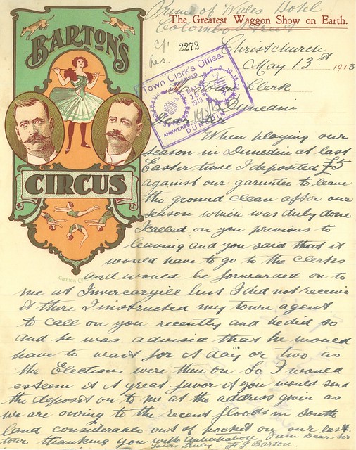 Barton's Circus Letterhead 1913
