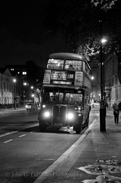 London Transport Country Area AEC Regent III RT4779 , OLD 566 at night on London's famous route 11 in Whitehall