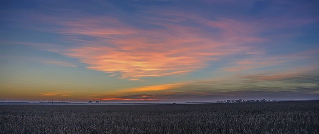 Early Fog and Sunset, Western Kansas, USA, Panorama