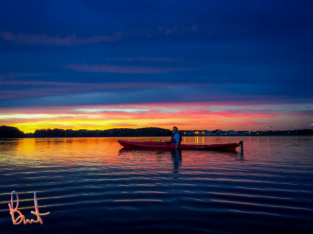 Tonya paddling at sunset