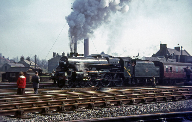 45593 at Skipton station, Yorkshire.  April 1966