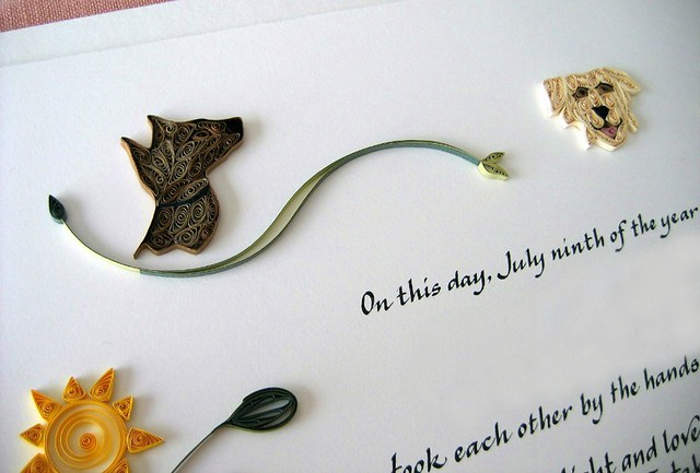 Quilled Woodland Marriage Certificate - Dogs Detail