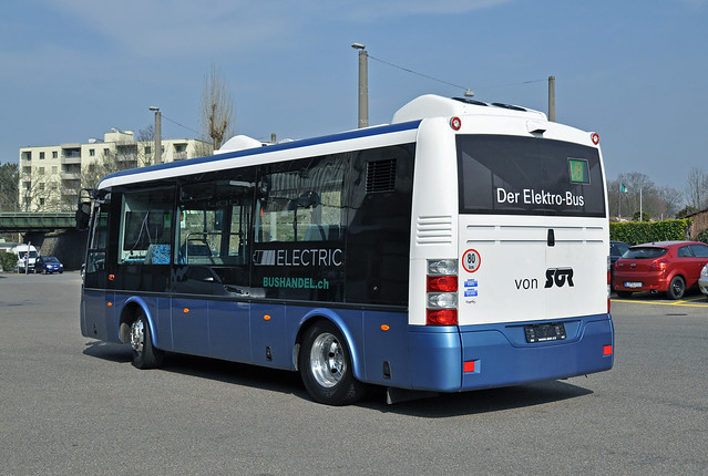 Elektro Bus SOR EBN 8 im Test bei den Basler Verkehrsbetrieben. Aufnahme: 18.03.2015 Garage Rankstrasse.