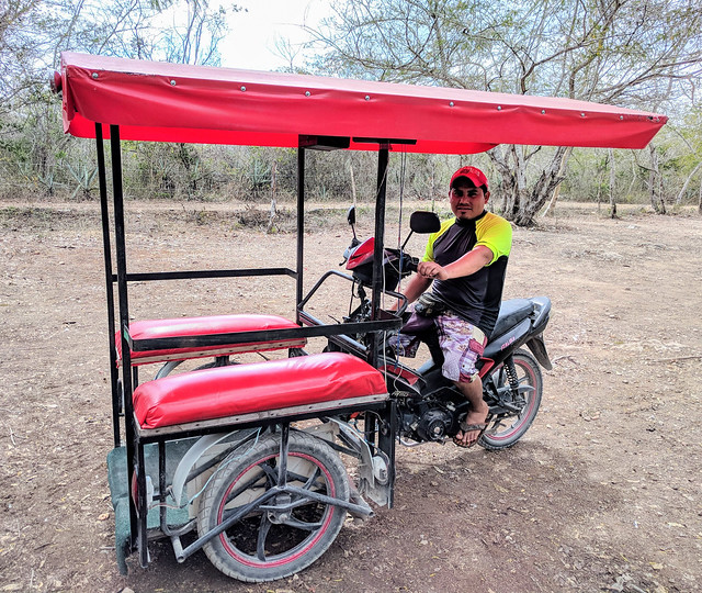 Mototaxi for getting to cenotes, Homún
