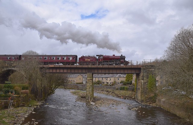 LMS 'Crab' Locomotive No.13065 works over Summerseat Viaduct, with the 12.20 service from Bury to Rawtenstall. East Lancs Railway. 01 04 2018