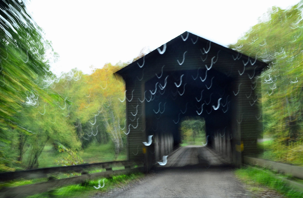 Middle Road Covered Bridge - Ashtabula County, Ohio - Through the windshield.