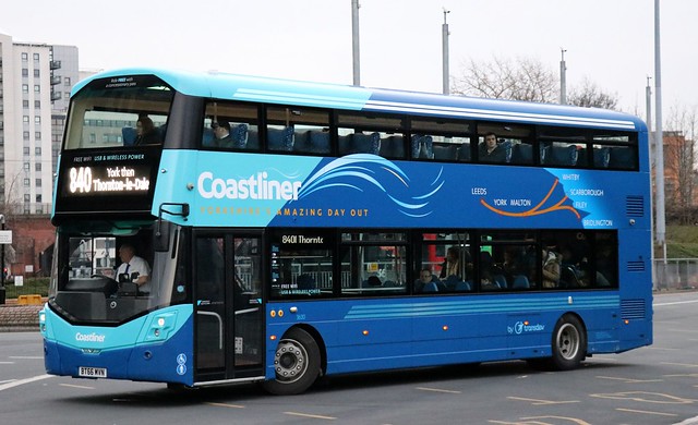 Transdev Yorkshire Coastliner 3630 BT66MVN leaves Leeds with an 840 service to the coast.