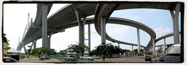 Bhumibol Bridge 1 and 2, formerly the Industrial Ring Road bridge from Phra Pradeang to Samut Prakan, October 2013, Samut Prakan Province, Thailand.