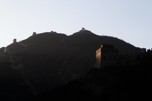 Sun goes down on the Great Wall of China at Juyong Pass