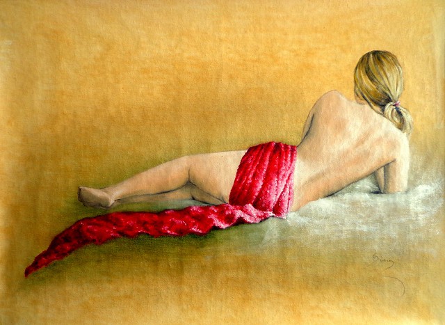 Back nude with red scarf by Rogerio Silva...
