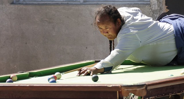 Tibetans love to play pool in the open air, Tibet 2015