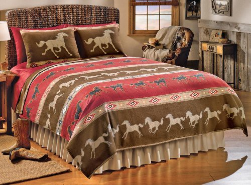 Comforters Western Horse Fleece Coverlet Bedding King Tan