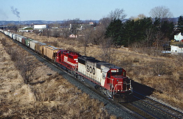 Soo Line 6001 east in La Crosse,Wisconsin on April 3, 1993.