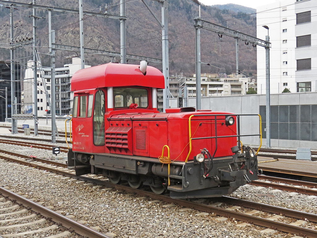 Matterhorn Gothard Bahn shunter 71. Poised at Visp ready for action. 27March2018