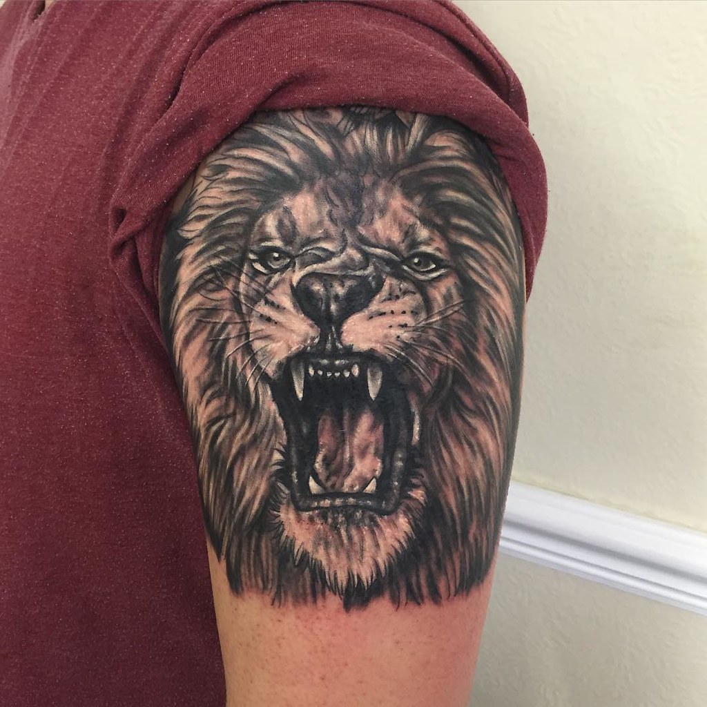 Realistic Lion, Men's Full Back Tattoo