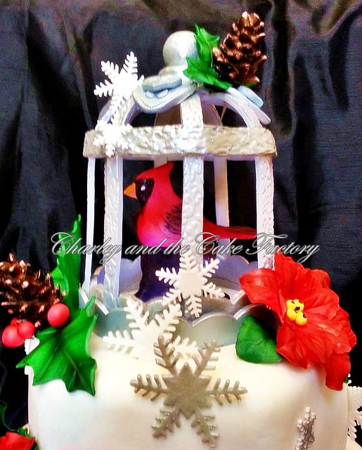 Christmas cardinal poinsettia cake