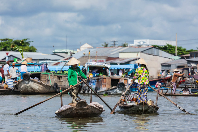 Floating market in Mekong river delta