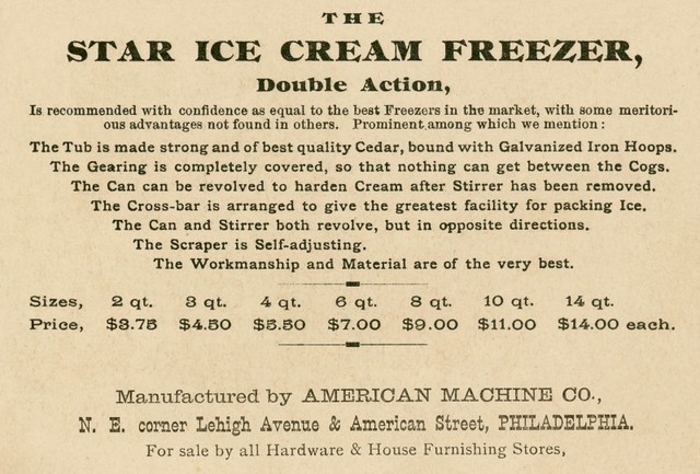 The Star Ice Cream Freezer, American Machine Company, Philadelphia, Pa. (Back)