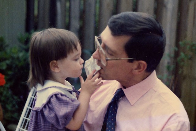 Emily with her grandfather John Sage, circa 1987