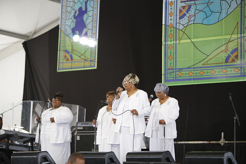 Audrey Ferguson and The Voices of Distinction in the Gospel Tenton Day 7 of Jazz Fest - May 6, 2018. Photo by Michele Goldfarb.