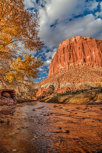 capitol reef national park southern utah united states usa american southwest red rock sandstone canyon country landscape nature photography canon photo copyright jeff sullivan 2009 november capitolreefnationalpark fall yellow oak trees reflection travel roadtrip visitutah photomatixpro top140