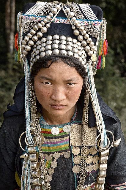 portrait of beautiful Akha girl working in the fields, Phongsali Laos