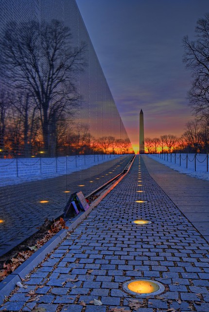 Vietnam Veterans Memorial & Washington Monument sunrise