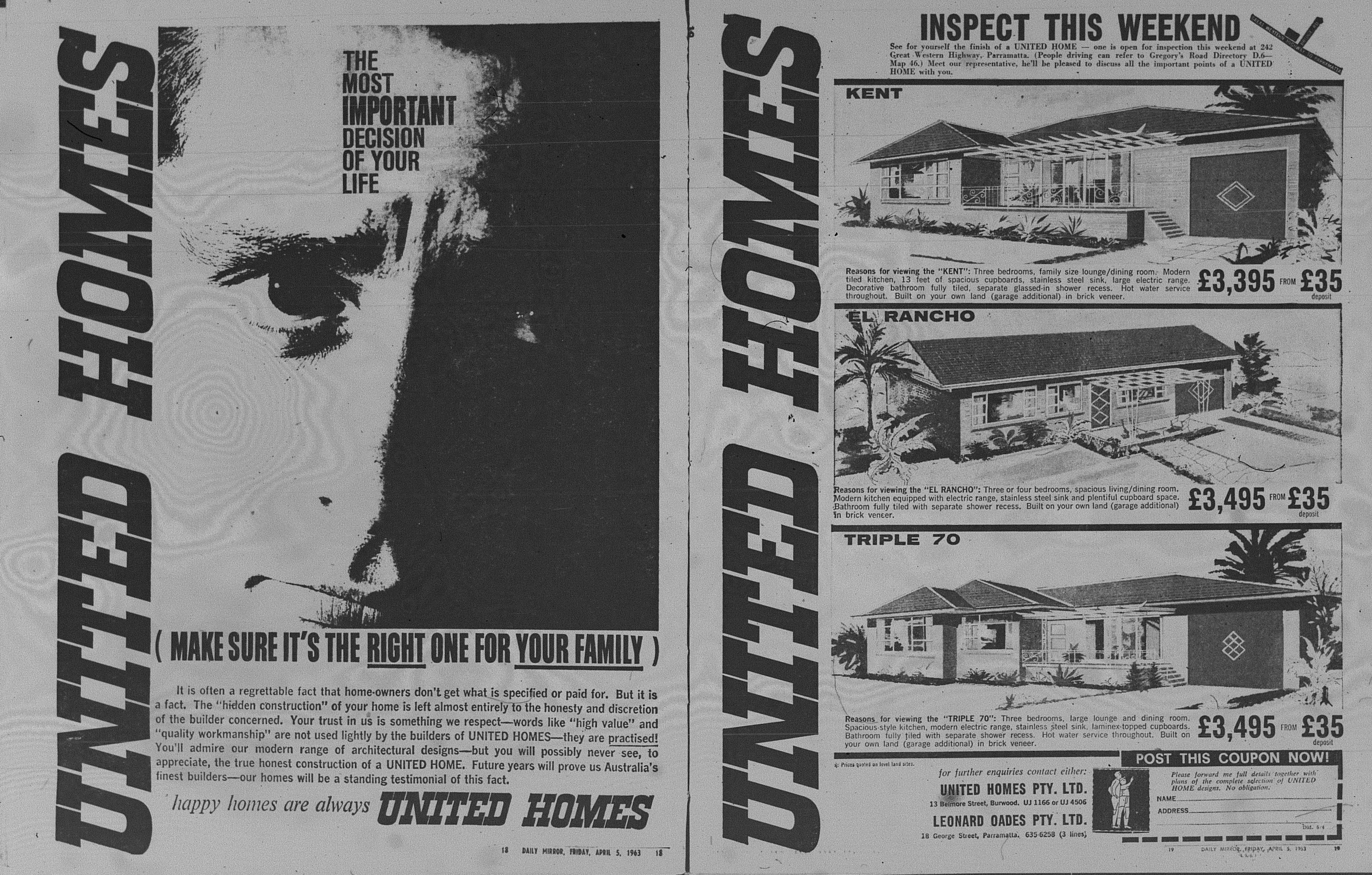 United Homes Ad April 5 1963 daily mirror 18-19