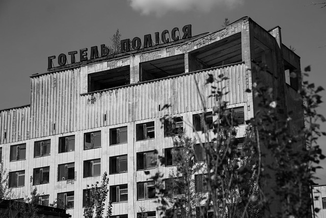 The former Hotel Polissya in the abandoned city of Pripyat (Chernobyl Exclusion Zone)