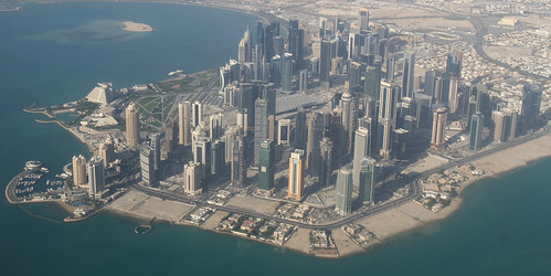 skyscraper city aerial katar qatar doha sandorson gulf skyline