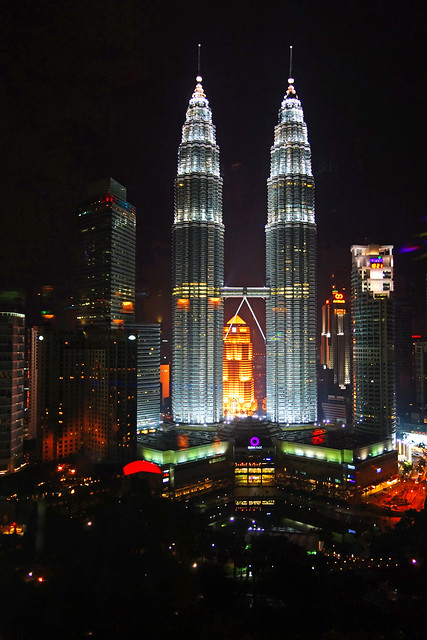 Kuala Lumpur by night. Twin Towers from Sky Bar