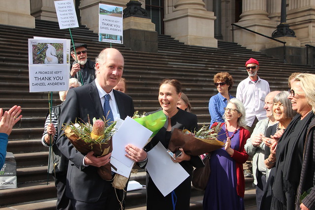Flowers for Richard Wynne and Jane Garrett from No-EWLink residents for keeping a promise