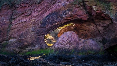 beach stone landscape scotland carved sandstone rocks colours natural cove