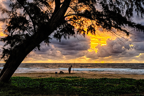 ocean usa tree beach water weather clouds sunrise hawaii fishing scenic manipulations kauai serene hdr highdynamicrange kapaa