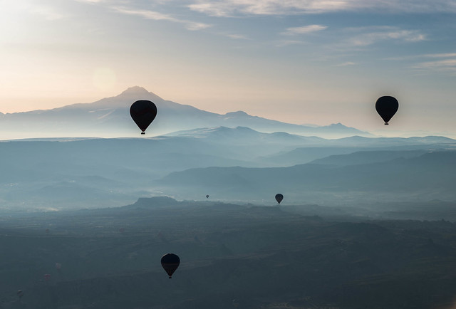 balloons in the mist.