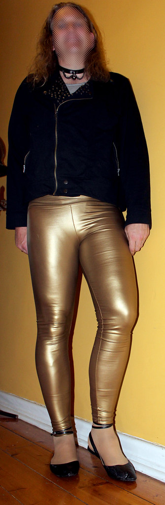Gold Leggings and Sling Back Ankle Strapped Flats