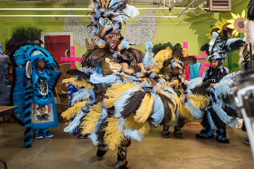 Wild Opelousas Big Queen Regine dances during Indian Red on Febuary 8, 2018. Photo by rhrphoto.com.