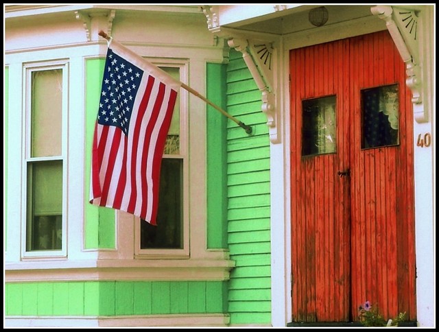 American Flag & Door - Photo Taken by STEVEN CHATEAUNEUF On July 12, 2016 - And Editing Was Done On August 12, 2016