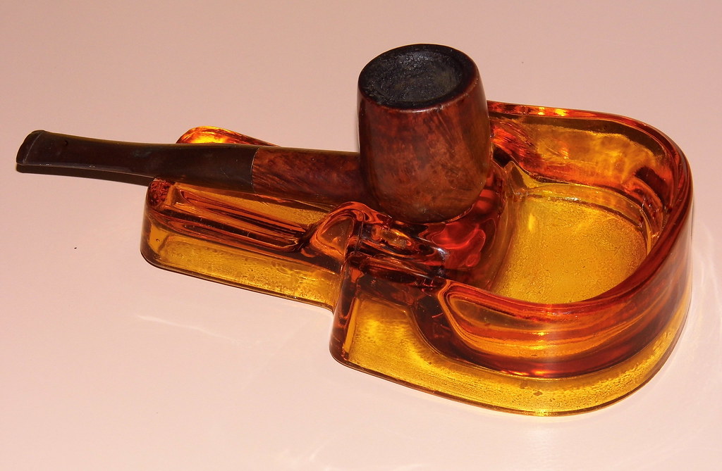 Vintage Amber Glass Tobacco Pipe Stand & Ashtray, Joe Haupt