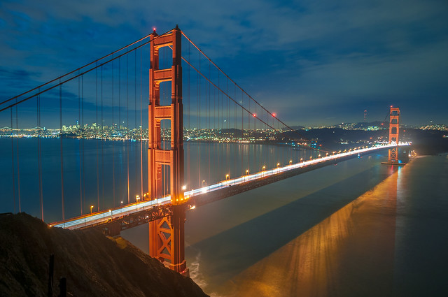 San Francisco across the Golden Gate Bridge at Night, California, USA