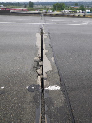 Broken expansion joints,chipping concrete on I-5 near Everett